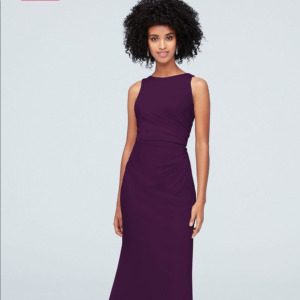 High-neck Ruched Mesh Bridesmaid Dress